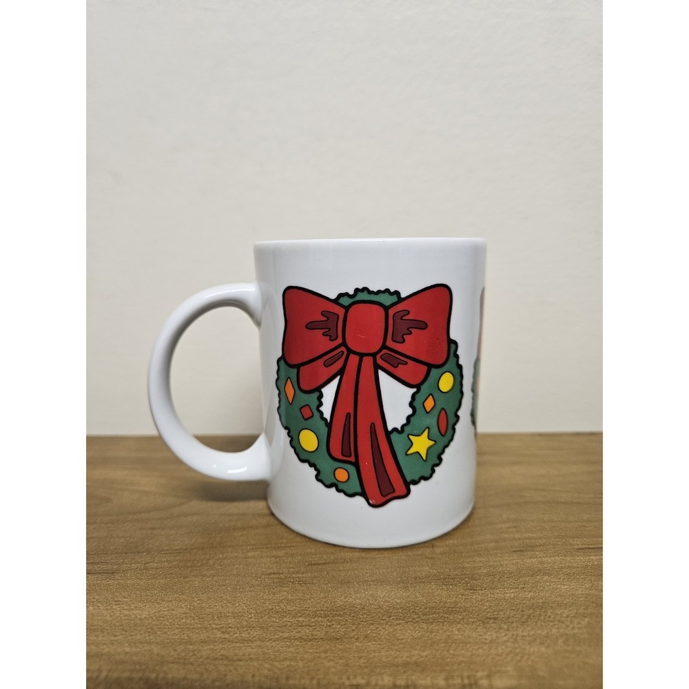 Vintage 1992 Houston Foods Christmas Wreath Retro Holiday Coffee Tea Mug